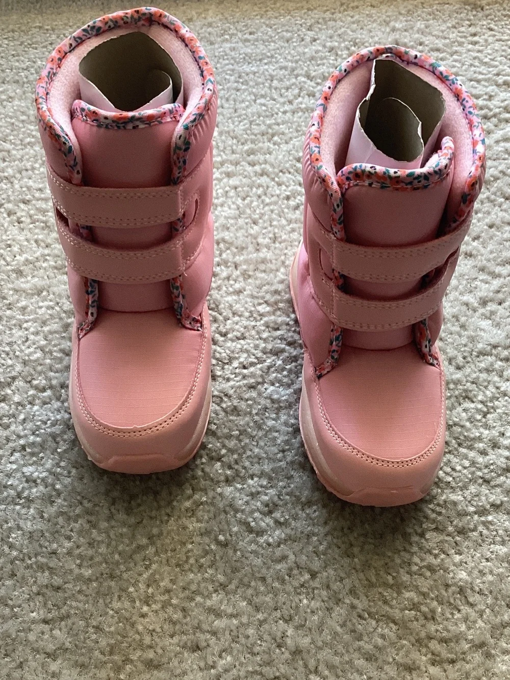 Carter's Girls' Pink Hook-and-Loop Snow Boots with Floral Trim